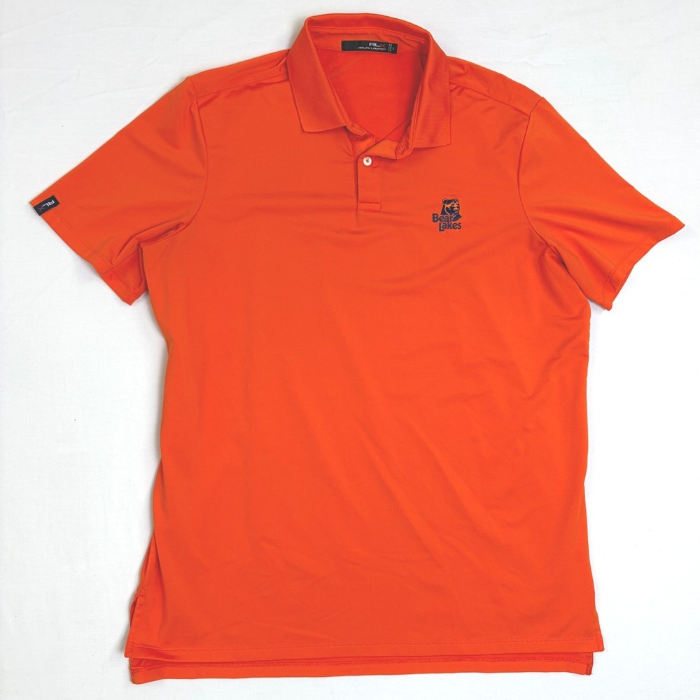 RLX Ralph Lauren Mens Orange Bear Lakes Performance Golf Polo Shirt Large
